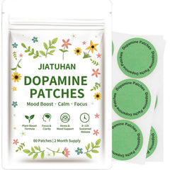 JIATUHAN Dopamine Patches Extra Strength box highlighting mood support with plant-based ingredients.