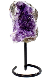 JIC Gem amethyst cluster on metal stand as a desk centerpiece with calming ambiance