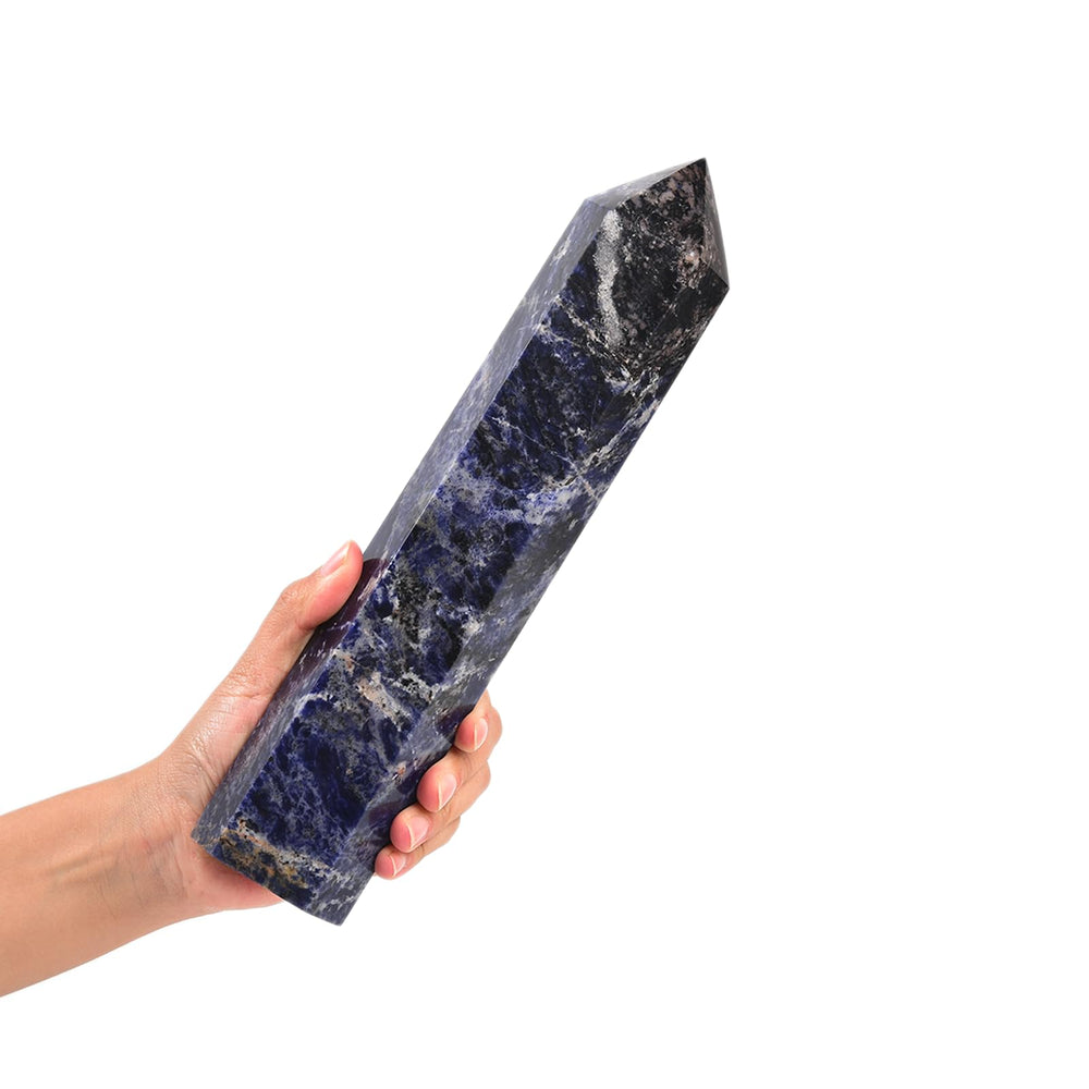 JIC Gem extra-large blue sodalite obelisk tower for grounding and focused meditation.