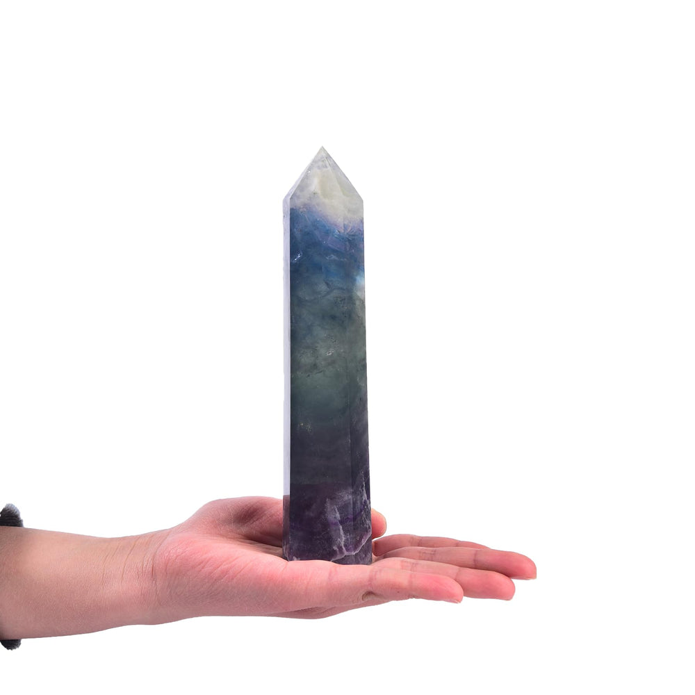 JIC Gem fluorite crystal wand with six facets for meditation and focus