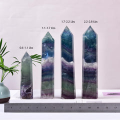 JIC Gem fluorite obelisk colorful wand brightens meditation practice.