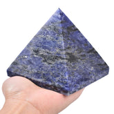 JIC Gem large sodalite pyramid front view for meditative focus and calm ambiance