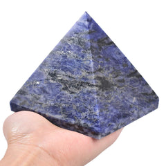JIC Gem large sodalite pyramid front view for meditative focus and calm ambiance
