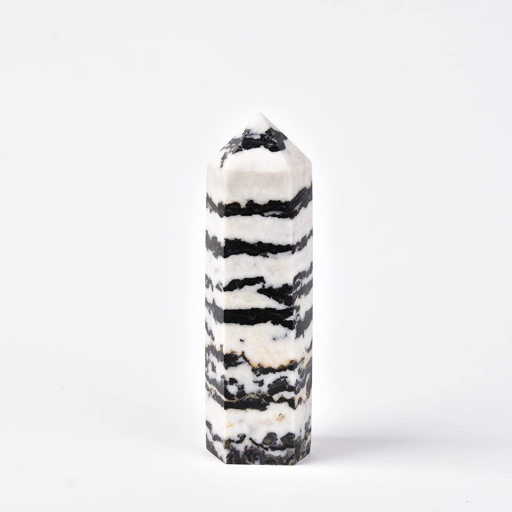 JIC Gem Zebra Quartz Wand in black and white facets for focused meditation.