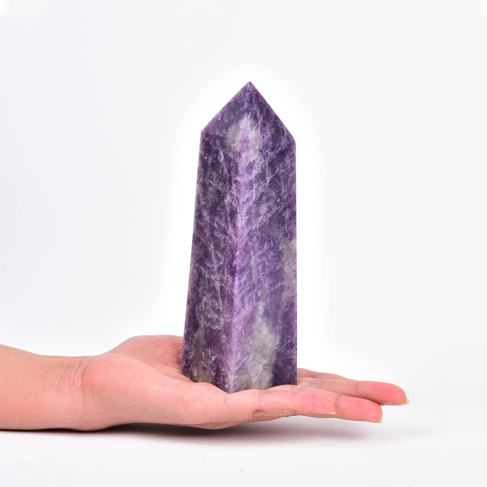 JIC Gem Lepidolite tower closeup highlights natural color for meditation and energy work.