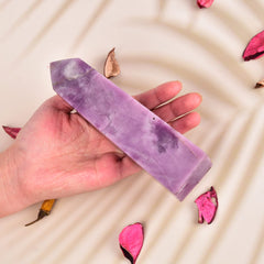 JIC Gem Lepidolite tower detail shows facets ideal for grid work and focus.