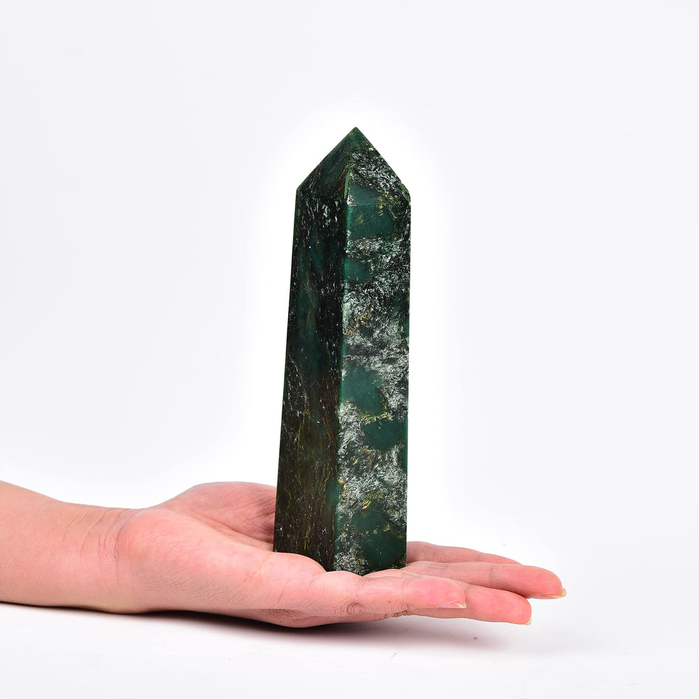 JIC Gem natural emeralds quartz crystal obelisk tower wand, radiant centerpiece for energy focus.