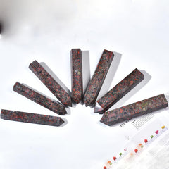 JIC Gem polished red agate tower closeup reveals natural variation.