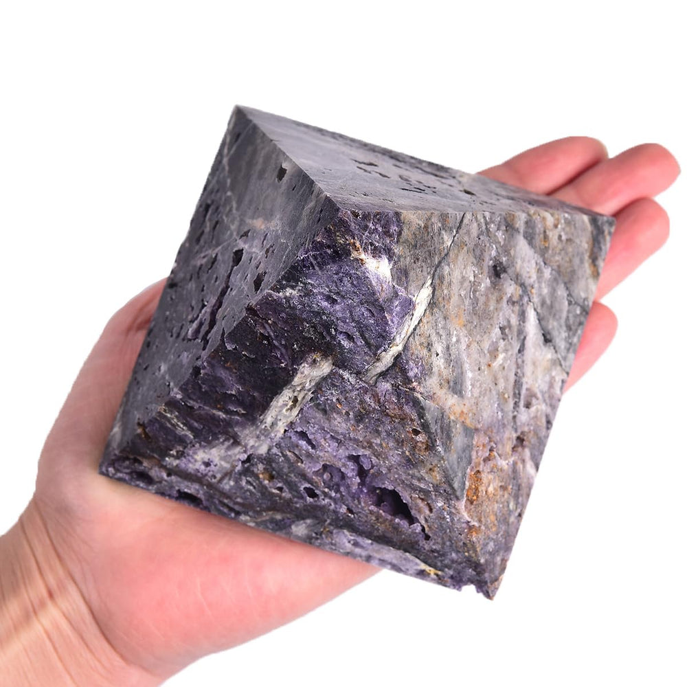 JIC Gem purple sphalerite geode pyramid side view for decor and focus