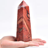 JIC Gem Red Jasper Crystal Tower front view, grounding centerpiece for calm spaces.