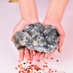 JIC Gem sphalerite cluster front view with white and black crystals and natural textures.