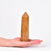 JIC Gem Golden Silk Jade obelisk wand for meditation and energy focus.