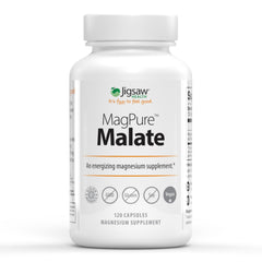 Jigsaw Health MagPure Malate bottle on a clean surface for daily magnesium support.