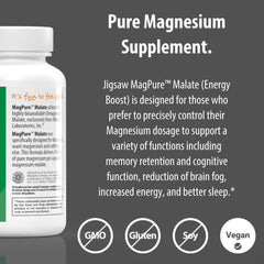 Detail of the Jigsaw Health MagPure Malate label with ingredient information.