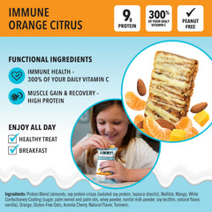 Jimmybar Immune Orange Citrus Blast bar break-open reveals chewy interior and real fruit hints.