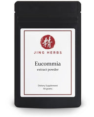 Jing Herbs Eucommia extract powder bag for daily use in a compact resealable package.