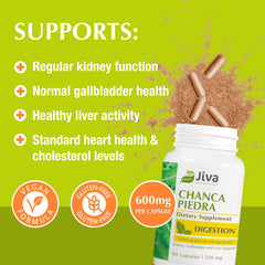 Jiva Botanicals Chanca Piedra capsules close-up highlighting daily dose