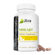 Jiva Botanicals Shilajit capsules in bottle pour for daily energy support