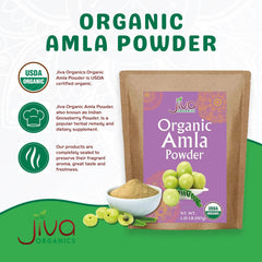 Serving scoop with amla powder for easy addition to shakes