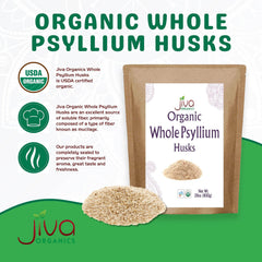 Jiva Organics psyllium husk measure spoon ready for precise fiber dosing