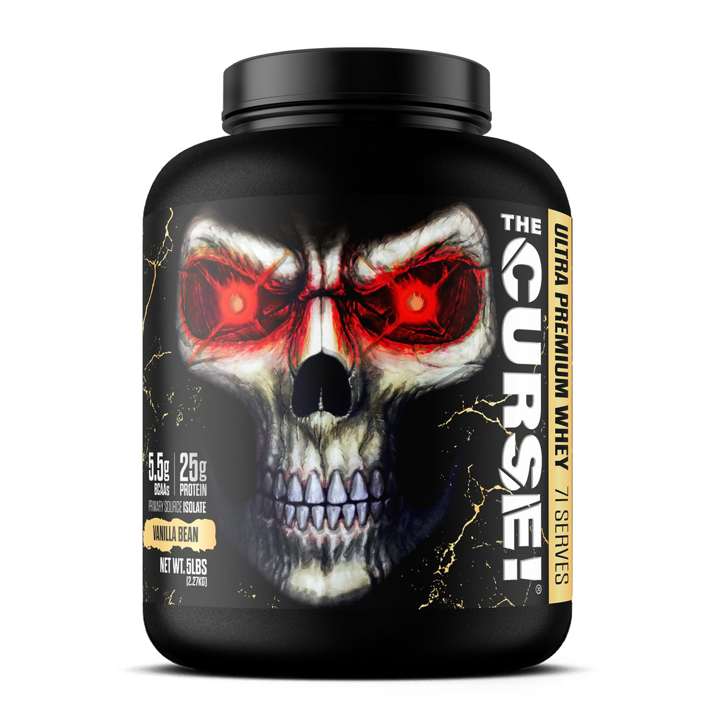 JNX The Curse Vanilla Bean tub highlighting high-protein formula for lean muscle support
