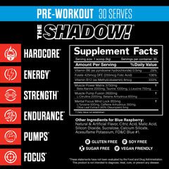JNX SPORTS The Shadow tub back lists ingredients supporting energy and endurance.