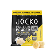 Jocko Fuel Mölk banana cream tub highlights smooth texture for steady muscle recovery.