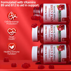 John Rambo Apple Cider Vinegar Gummies closeup shows chewy texture for easy daily routine.