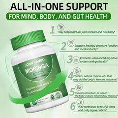 John Rambo Moringa capsules label close-up with ingredients