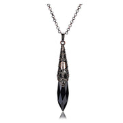 Jovivi natural black obsidian pendulum necklace with bronze flower wrap for Reiki and divination.