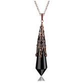 Jovivi natural black obsidian pendulum necklace for meditation and chakra balancing.