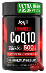 JOYLI Nutrition CoQ10 500mg bottle highlighting heart health and energy support