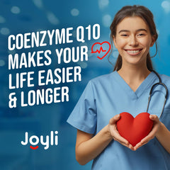 Joyli Nutrition CoQ10 500mg label close-up shows non-GMO and gluten-free features.