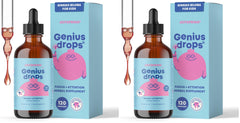 JoySpring Genius Drops bottle shows organic focus support for kids during study