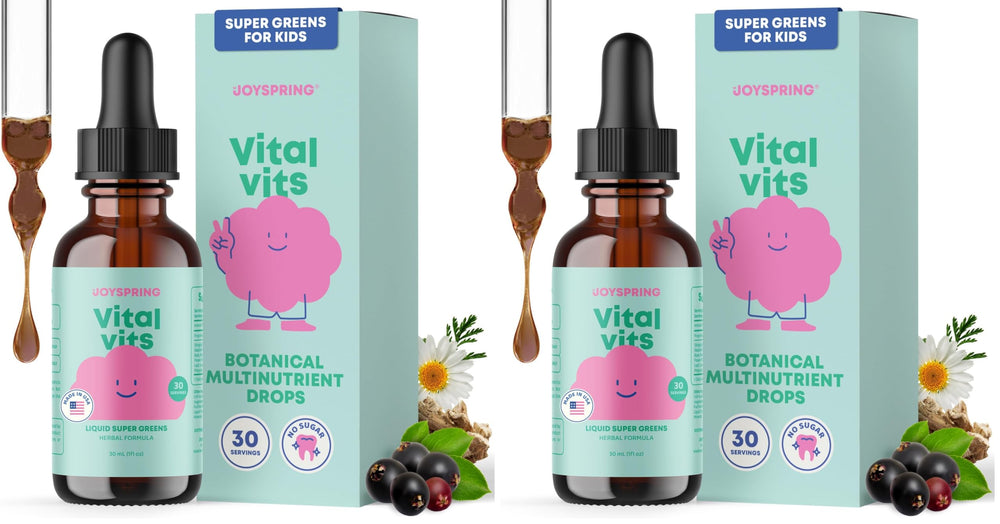 JoySpring Vital Vits bottle pour demonstrates easy dosing for kids