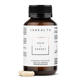 JSHealth Hair Formula bottle front highlights a vitamin blend for hair and energy support