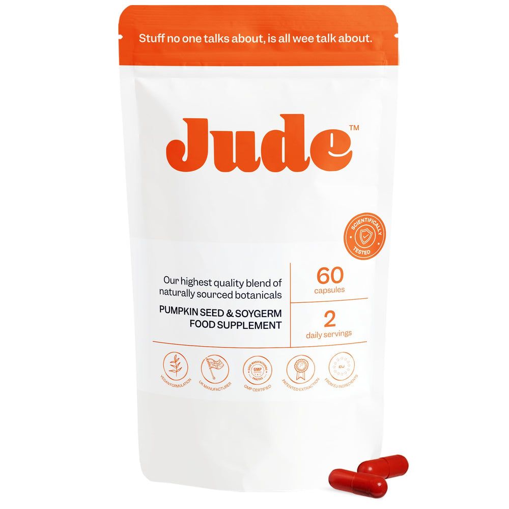 Jude Bladder Strength bottle shown for daily pelvic health support.