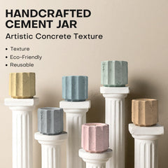 Close-up of cement jar texture highlighting modern craftsmanship.