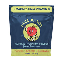 Juice Doctor hydration powder with apple-juice dissolution for on-the-go hydration.