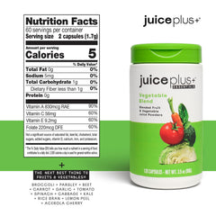Juice Plus+ capsules ingredient snapshot highlights whole-food nutrition from 30 fruits and berries.
