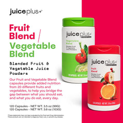 Juice Plus+ capsules on counter highlighting easy daily nutrition for all ages.