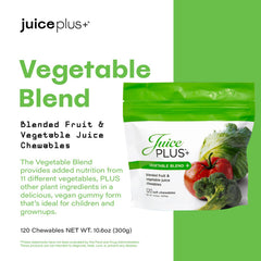Juice Plus+ bottle with packs, ideal for easy daily vegetable intake.