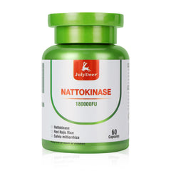 JulyDeer nattokinase bottle front with vegan capsules and gluten-free label.