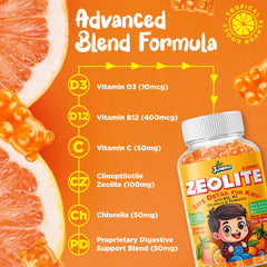 Close-up of Juneno Zeolite Detox Gummies showing chewy texture for kids.