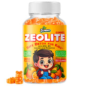 Juneno Zeolite Detox Gummies orange-flavored bottle for kids.