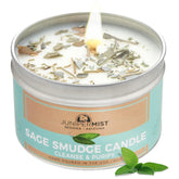 JuniperMist Sage Smudge Candle front view for cleansing energy and meditation