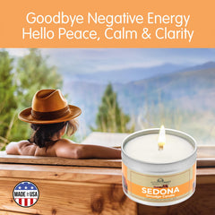 JuniperMist Sedona Smudge Candle sweetgrass scent promotes protective energy at home.