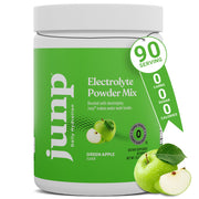 JUNP electrolitos polvo sin azúcar sabor manzana verde para hidratación refrescante durante el día.