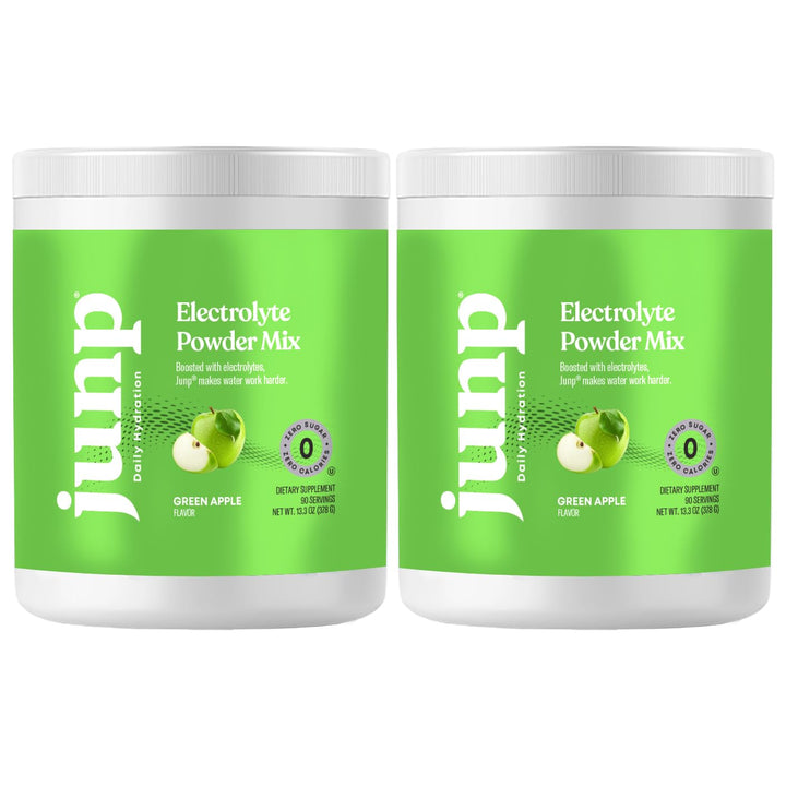 JUNP Electrolytes Green Apple powder tub for quick hydration.