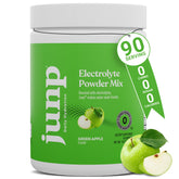 JUNP electrolytes powder canister boosts hydration with green apple flavor.